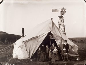 Solomon D. Butcher, The family of C. Dunn, who have just arrived on their Custer County claim 1886, black & white photograph (from glass plate negative in the Nebraska State Historical Society Collection), c. 1982-1984