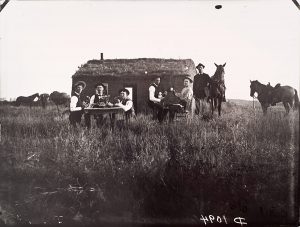 Solomon D. Butcher, The sons of Zachariah Perry on their homestead near Merna, Custer County, Nebraska, 1886, black & white photograph (from glass plate negative in the Nebraska State Historical Society Collection), c. 1982-1984