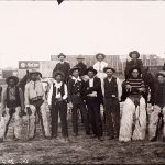 Solomon D. Butcher, Cowboys in Denver, Colorado, 1901, black & white photograph (from glass plate negative in the Nebraska State Historical Society Collection) c. 1982-1984