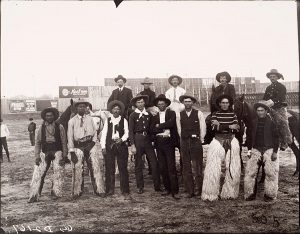 Solomon D. Butcher, Cowboys in Denver, Colorado, 1901, black & white photograph (from glass plate negative in the Nebraska State Historical Society Collection) c. 1982-1984