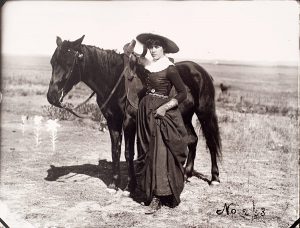 Solomon D. Butcher, Mattie Lucas, Merna, Custer County, Nebraska, 1888 (altered), black & white photograph (from glass plate negative in the Nebraska State Historical Society Collection) c. 1982-1984