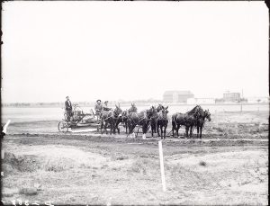 Solomon D. Butcher, Grading Roads near Kearney, black & white photograph (from glass plate negative in the Nebraska State Historical Society Collection) c. 1982-1984