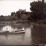 Solomon D. Butcher, Boating on the irrigation canal in front of the C. B. Reynolds house, Kearney, Buffalo County, Nebraska, 1904, black & white photograph (from glass plate negative in the Nebraska State Historical Society Collection), c. 1982-1984
