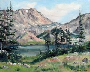 Virginia Young Moon, Two Lakes, Snowy Range, Wyoming, oil on board