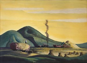 Dale Nichols, Threshing Grain, gouache, watercolor, 1946
