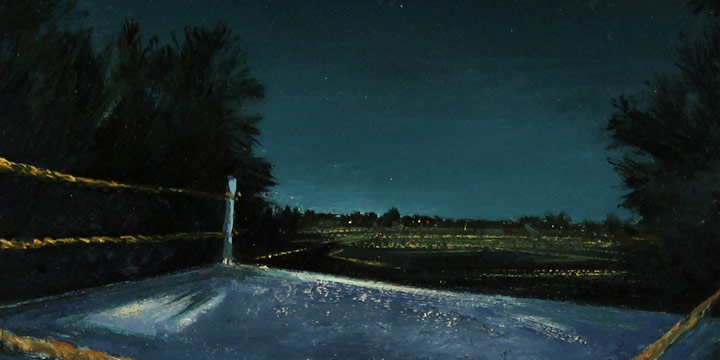 David Melby, Evening Walk with Elizabeth, oil on paper, 1981-1982, 11 × 14"