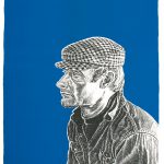Robert Weaver, Self-Portrait with Checkered Cap, lithograph (experimental proof-blue background), 1971
