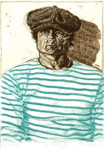 Robert Weaver, Self-Portrait (age 41), etching (color trial proof), 1978