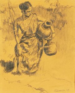 Robert Weaver, Untitled (woman with jars), pencil, 1964