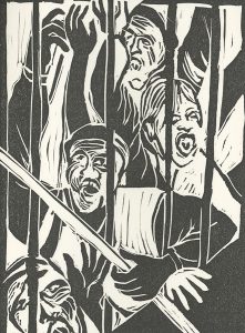 Frances Thurber, The Book of Bad Things-Volume 3, Society - Cacophany, artist book: linocut (1/4), 1998