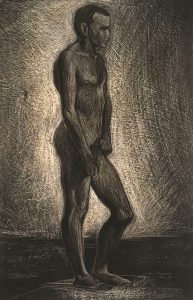 Leonard Thiessen, Untitled (male nude sketch), scratchboard, graphite, 1937, 2002.15.04