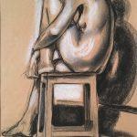 Leonard Thiessen, Nude on Stool, black & white chalk, c. 1937