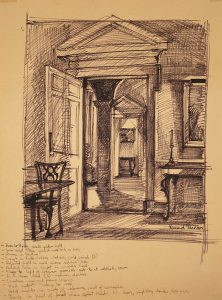 Leonard Thiessen, Interior, the White Lodge, Richmond Park, Surrey, felt tip pen, n.d.