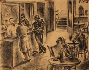 Leonard Thiessen, Dock Side Bar, Montreal, black crayon, 1945