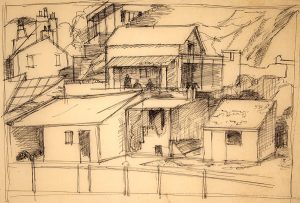 Leonard Thiessen, Untitled (urban view), ink, study sketch, n.d.