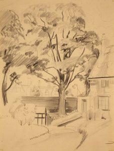 Leonard Thiessen, Untitled (park view), graphite, 1945