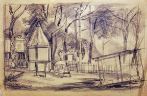 Leonard Thiessen, Sunday Morning, Hampstead Heath, black crayon, n.d.