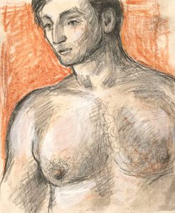 Leonard Thiessen, Untitled (man, tan background), graphite, crayon, watercolor, n.d.