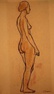 Leonard Thiessen, Flaskau (nude facing right), crayon, n.d.