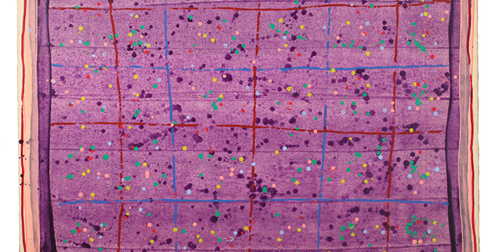Stewart Hitch, Untitled (grid with dots), acrylic on canvas, c. 1972, 65¾ × 78¼"
