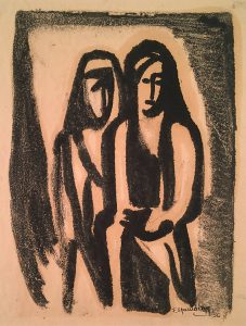 Freda Spaulding, Untitled (two figures), ink, 1956