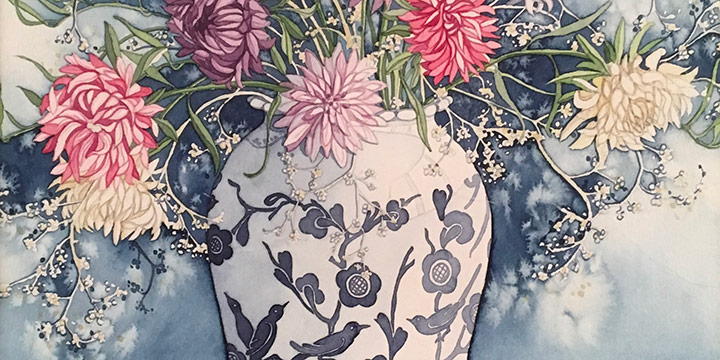 Ruth Garrison, Still-life with Asters, watercolor, 1981
