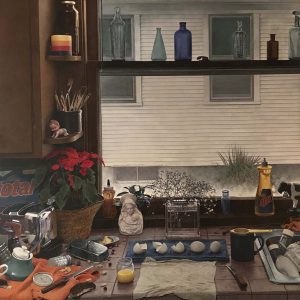 Kent Bellows, Kitchen Counter II (Dirty Dishes II), egg tempera on panel, 1984Museum Purchase made possible by Ron & Carol Cope Charitable Fund