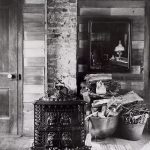 Wright Morris, Interior with Cast Iron Stove, Farmhouse, Near New Albany, Indiana, 1950, silver print, 1975