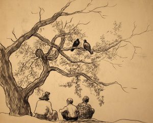 Grant Reynard, Peace in Central Park, charcoal, ink, n.d.