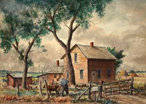 Grant Reynard, Nebraska Farm, watercolor on board, n.d.