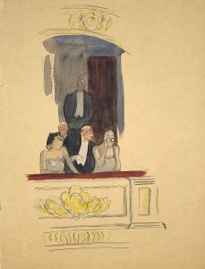 Grant Reynard, At the Theatre, ink, watercolor, 1923