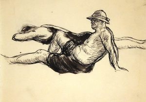 Grant Reynard, The Beach, (Study of male figure), ink, c. 1936