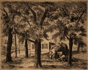 Grant Reynard, Gathering Leaves, etching, n.d.