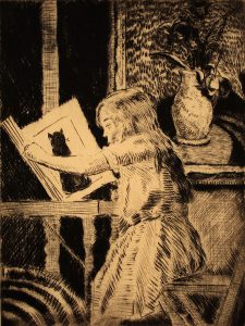 Grant Reynard, Child Reading, etching, n.d.
