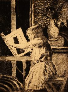 Grant Reynard, Child Reading, etching, n.d.