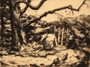 Grant Reynard, An Old Tree (woman & chickens), watercolor, n.d.