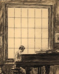 Grant Reynard, Woman at Piano, ink, n.d.