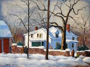 Grant Reynard, Untitled (winter landscape with house), oil on canvas, n.d., 19¾ × 25¾"