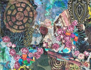 Anne's Flowers, mixed media hand dyed textiles, quilted thread art, 2019, Collection of Dr. Anne York and Jeffery Schrager