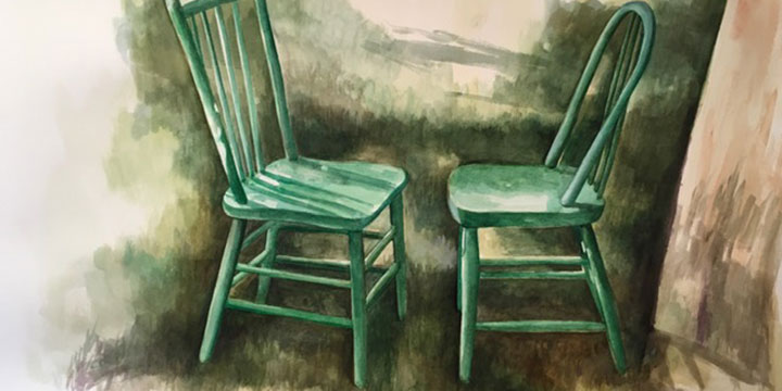 Lee Webster Shaw, The Conversation, watercolor, 2019, 24 × 30;