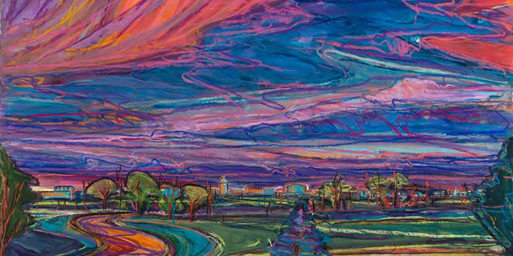 Susan P. Puelz, Blue Cloud Over Holmes Lake, watercolor pastel, 2021