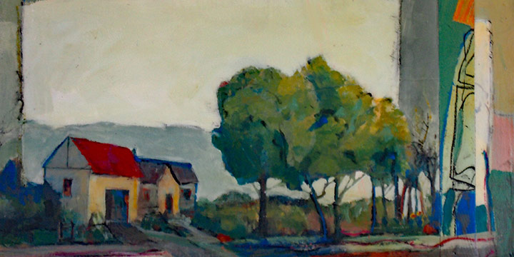 Milt Heinrich, A House, Some Trees & A Song, acrylic, 2020