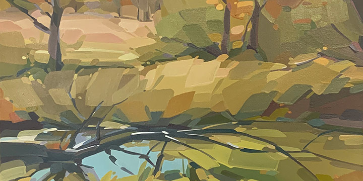 Mick Shimonek, Platte Valley Pond, oil on canvas, 2021, 32 × 26"