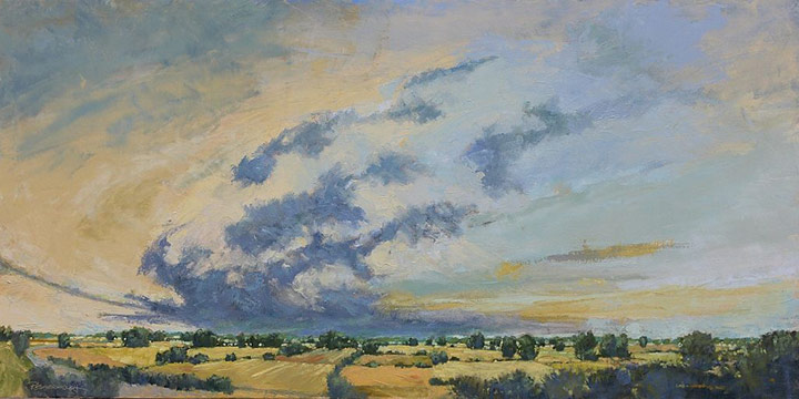Patricia Scarborough, Big Sky Big Land, oil, 2018, 30 × 54"