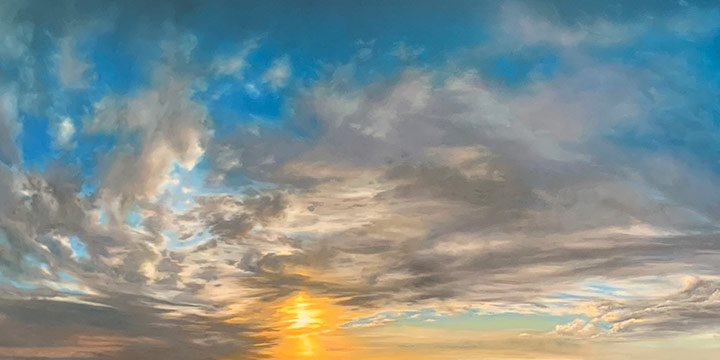 Jennifer Homan, Sweeping Skies, pastel on panel, 2021, 28 × 64"