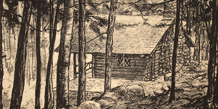 Grant Reynard, MacDowell's Cabin, lithograph, 1935